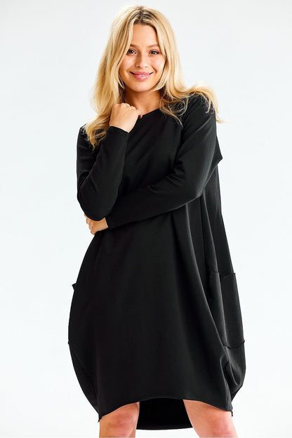 Loose-Fit Midi Sweatshirt Dress with Long Sleeves and Side Pockets