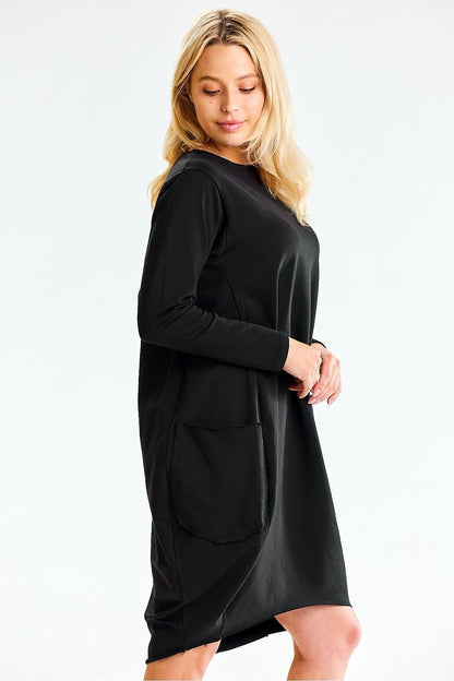 Loose-Fit Midi Sweatshirt Dress with Long Sleeves and Side Pockets