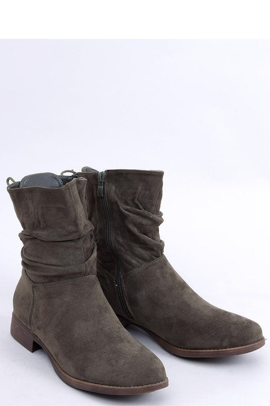 Women's Suede Boots with Flat Heel and Back Lacing Detail