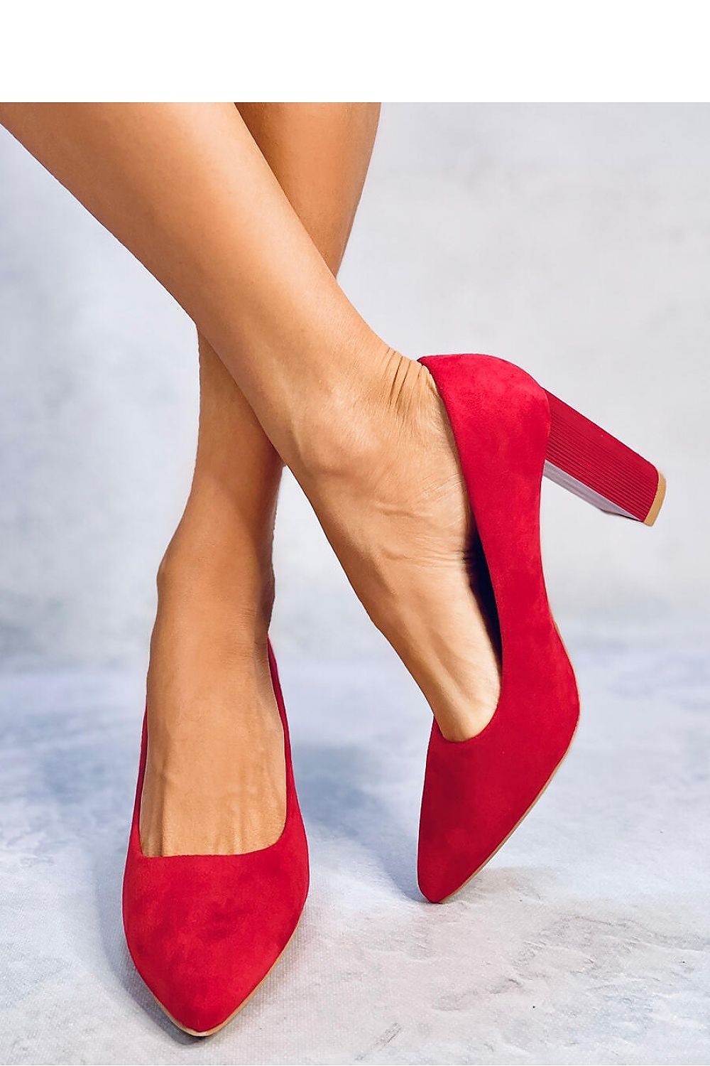 Women's Red Suede Pumps with 8.5 cm Heel and Natural Leather Insole Eco-Suede