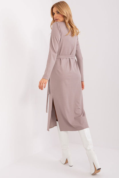 Variegated Ribbed Midi Dress with Tie Belt and Cutout Neckline for Elegant Style