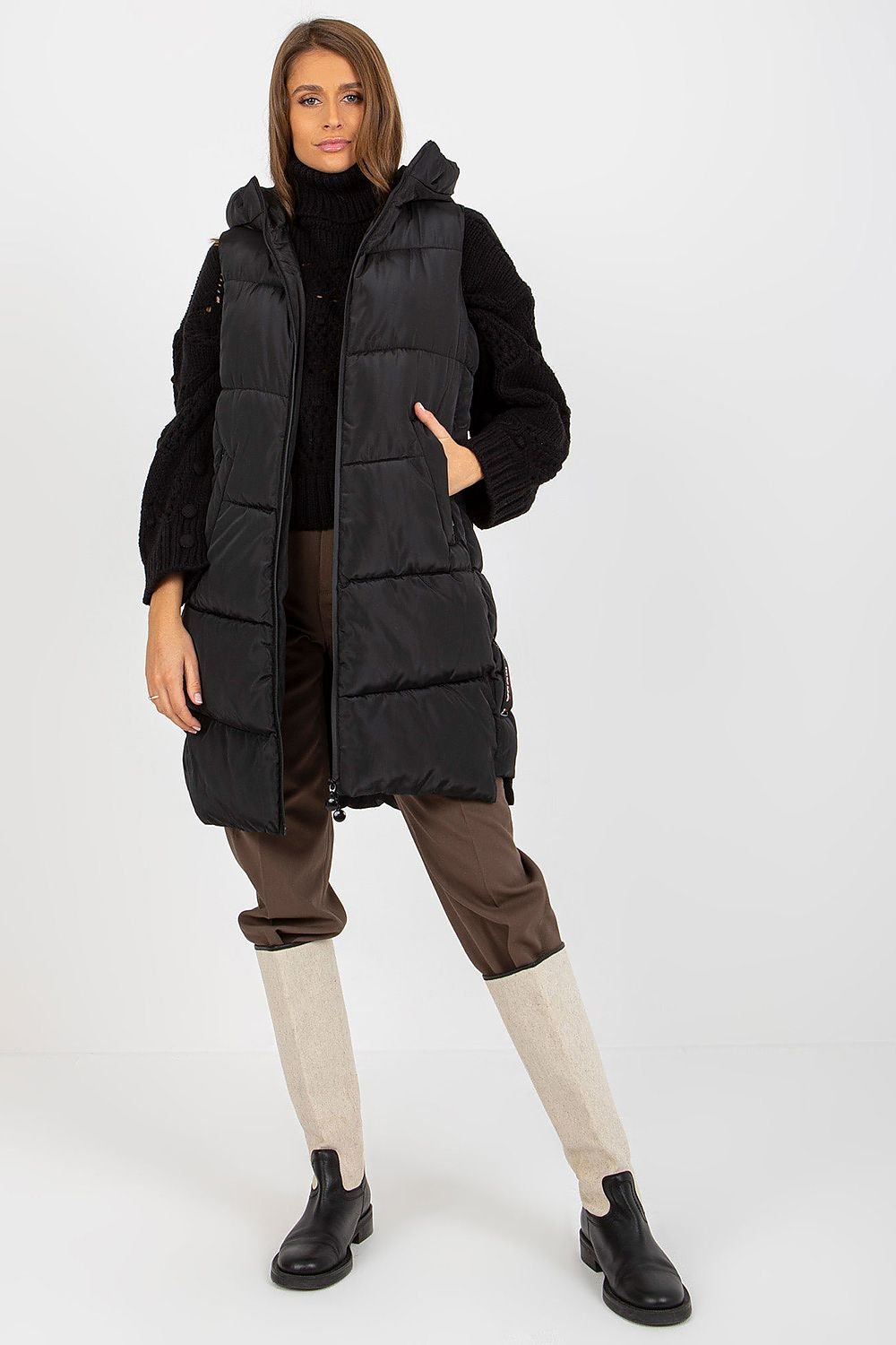 Women's Down Quilted Vest with Hood and Zipper