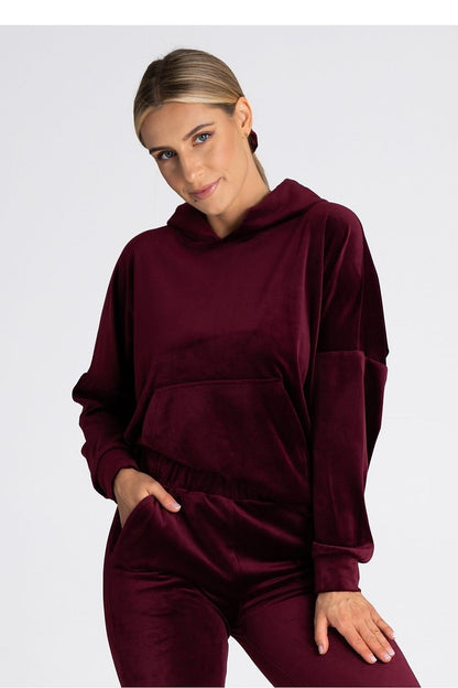 Velour Sweatshirt with Hood and Front Kangaroo Pocket

