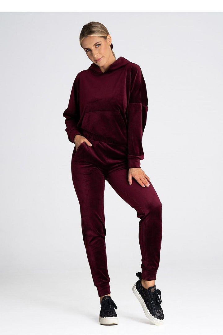 Velour Sweatshirt with Hood and Front Kangaroo Pocket

