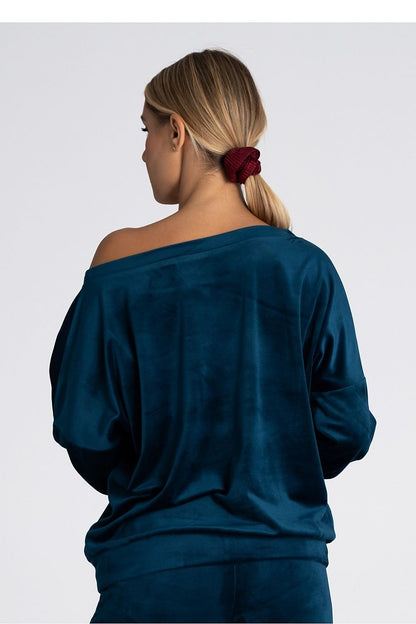 Oversized Blouse with Boat Neckline and Delicate Cuffs