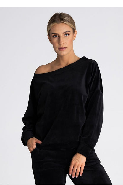 Oversized Blouse with Boat Neckline and Delicate Cuffs