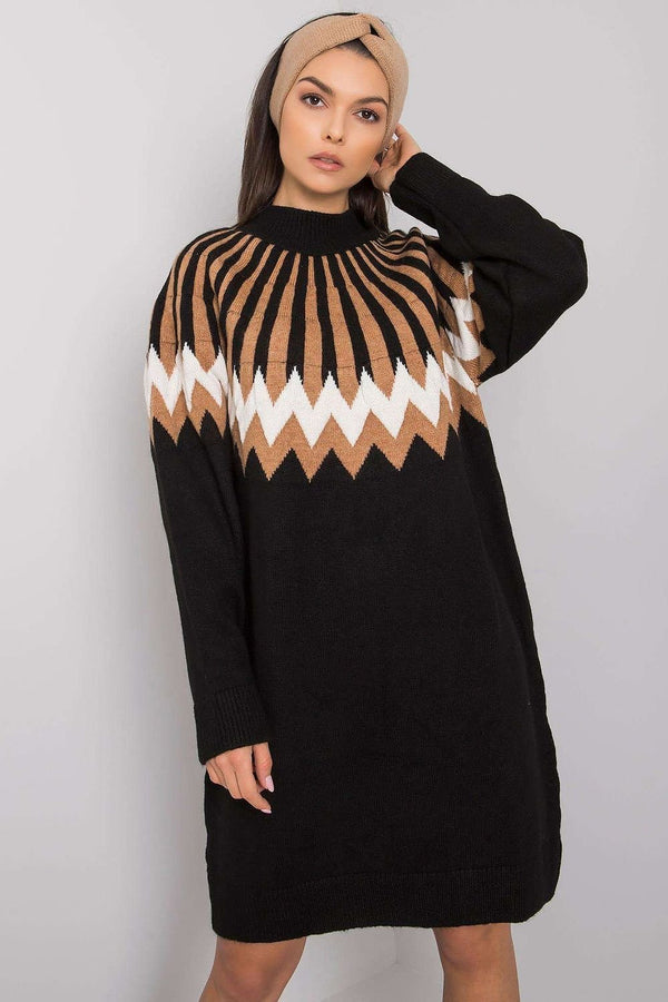 Robe à col roulé en tricot à motifs géométriques