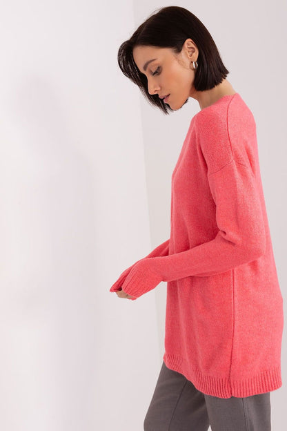 Pink Long Sleeve Sweater with Heart Neckline