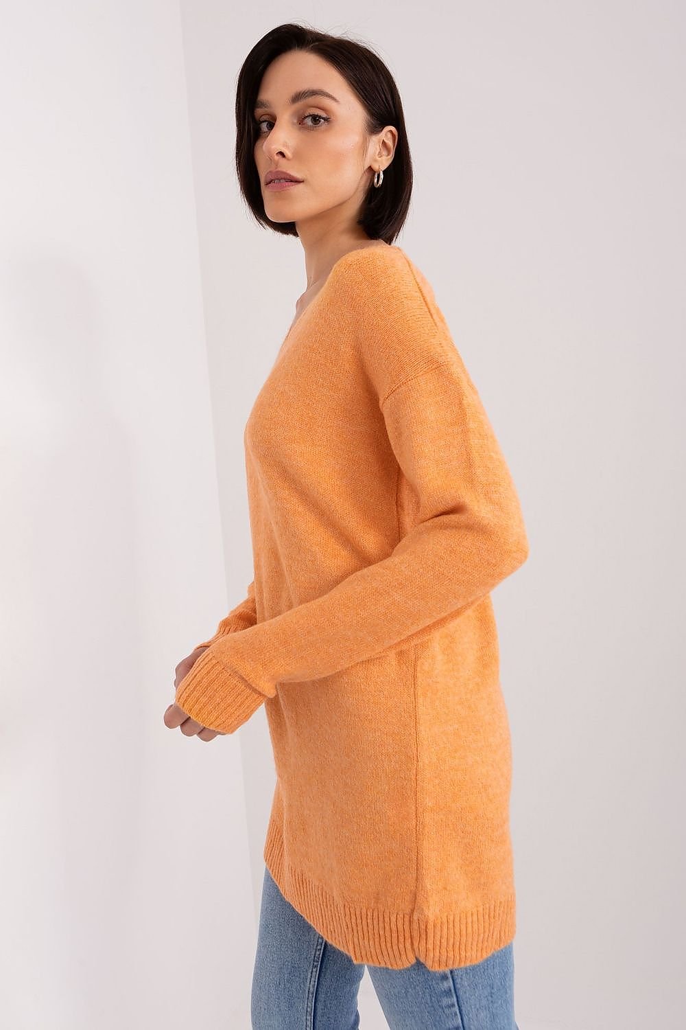 Orange Heart Neckline Long Sleeve Sweater