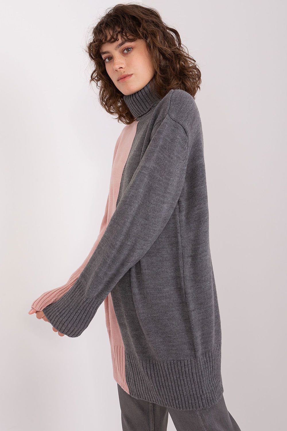 Pull col roulé bicolore à manches longues pour femme