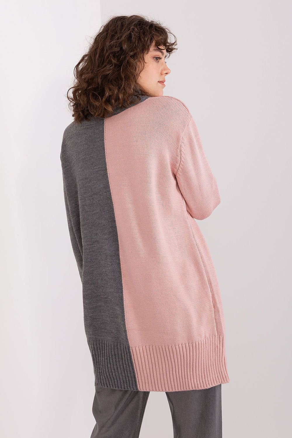 Pull col roulé bicolore à manches longues pour femme