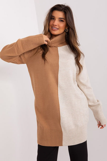 Pull col roulé bicolore à manches longues pour femme