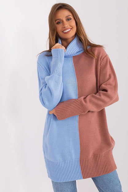 Pull col roulé bicolore à manches longues pour femme