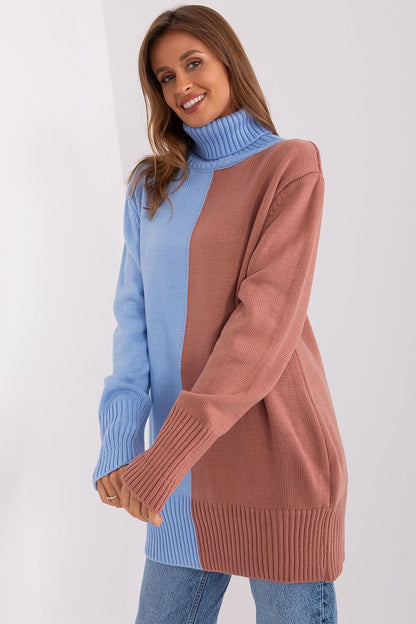 Pull col roulé bicolore à manches longues pour femme