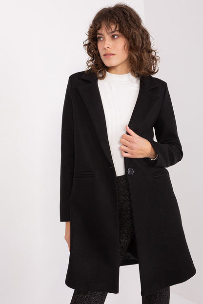 Classic women's polyester coat with button closure, long sleeves, and lining, ideal for both casual and formal wear in autumn and winter.






