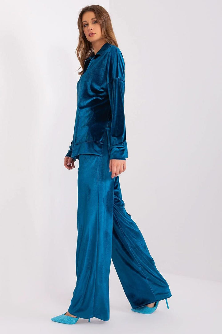 Cotton Velour Blouse & Wide-Leg Pants Set - Ludowika 
