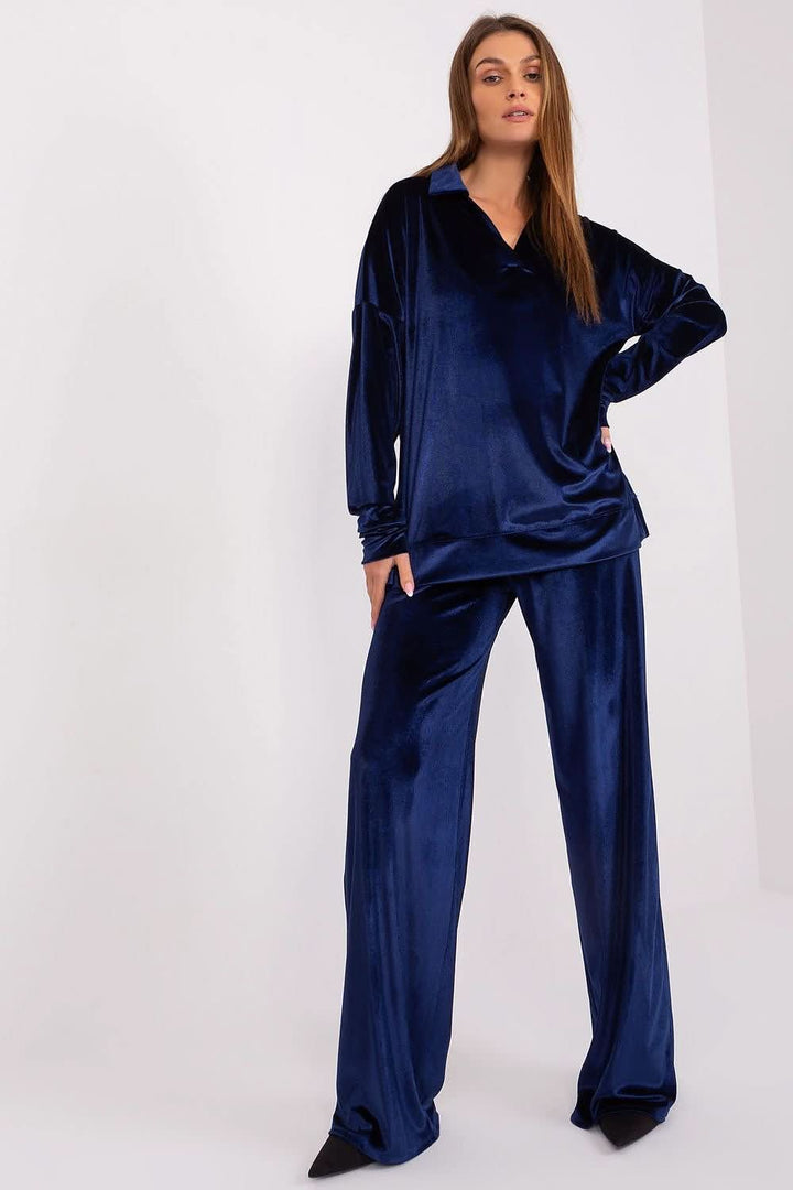 Cotton Velour Blouse & Wide-Leg Pants Set - Ludowika 