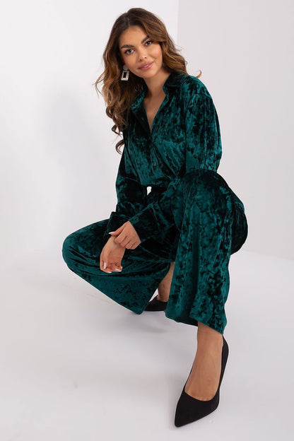 Velour Shirt & Wide-Leg Pants Set