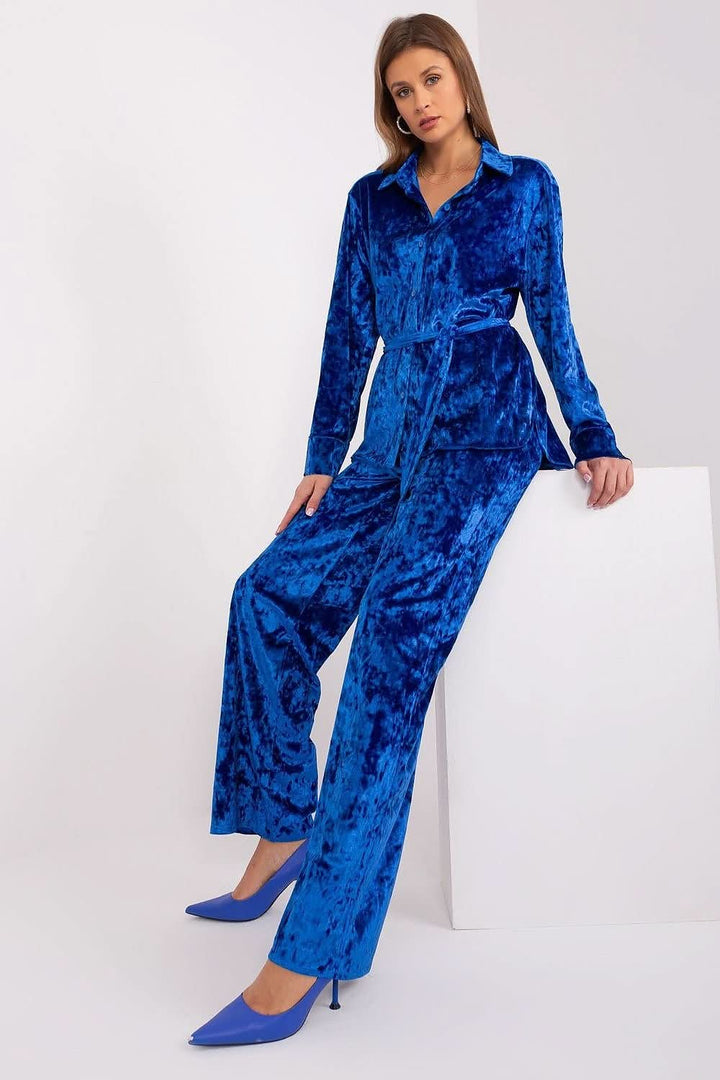 Velour Shirt & Wide-Leg Pants Set - Ludowika 