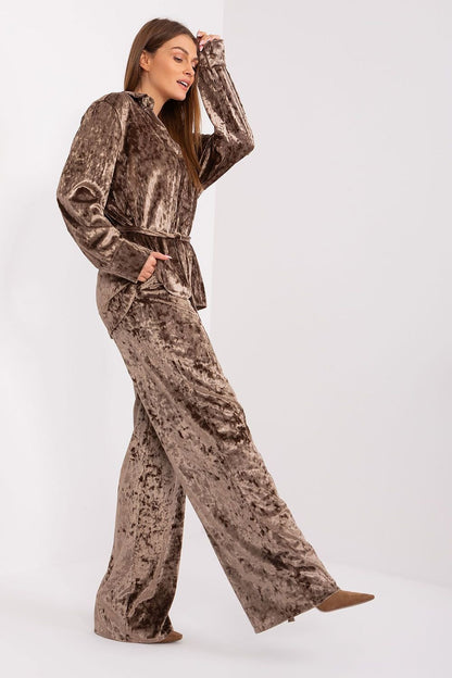 Velour Shirt & Wide-Leg Pants Set