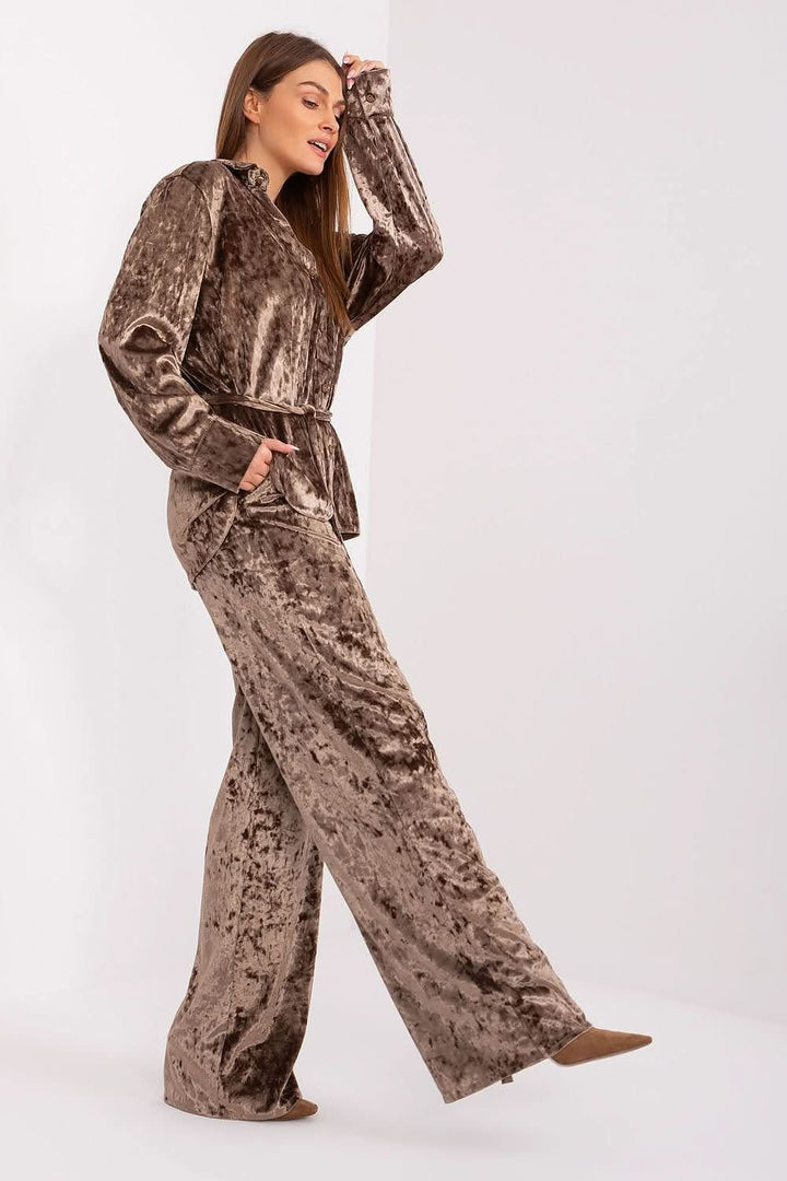 Velour Shirt & Wide-Leg Pants Set - Ludowika 