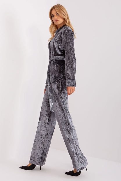 Velour Shirt & Wide-Leg Pants Set