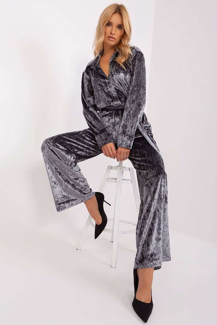 Velour Shirt & Wide-Leg Pants Set - Ludowika 
