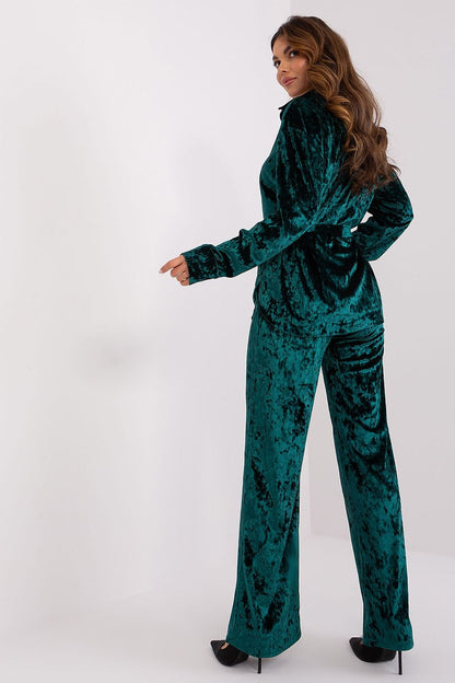 Velour Shirt & Wide-Leg Pants Set