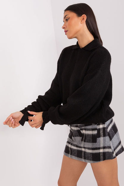 Versatile Sweater with Transformable Collar and Decorative Cuffs