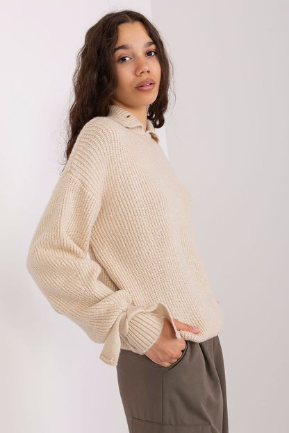 Versatile Sweater with Transformable Collar and Decorative Cuffs