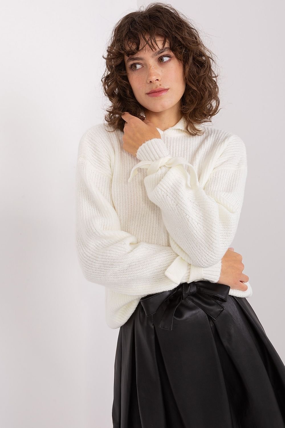 Versatile Sweater with Transformable Collar and Decorative Cuffs