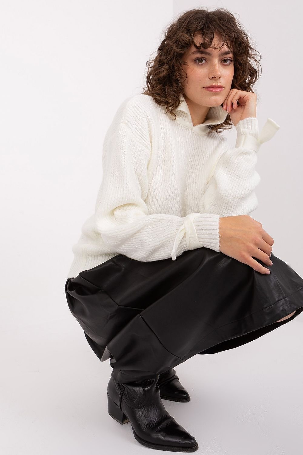 Versatile Sweater with Transformable Collar and Decorative Cuffs