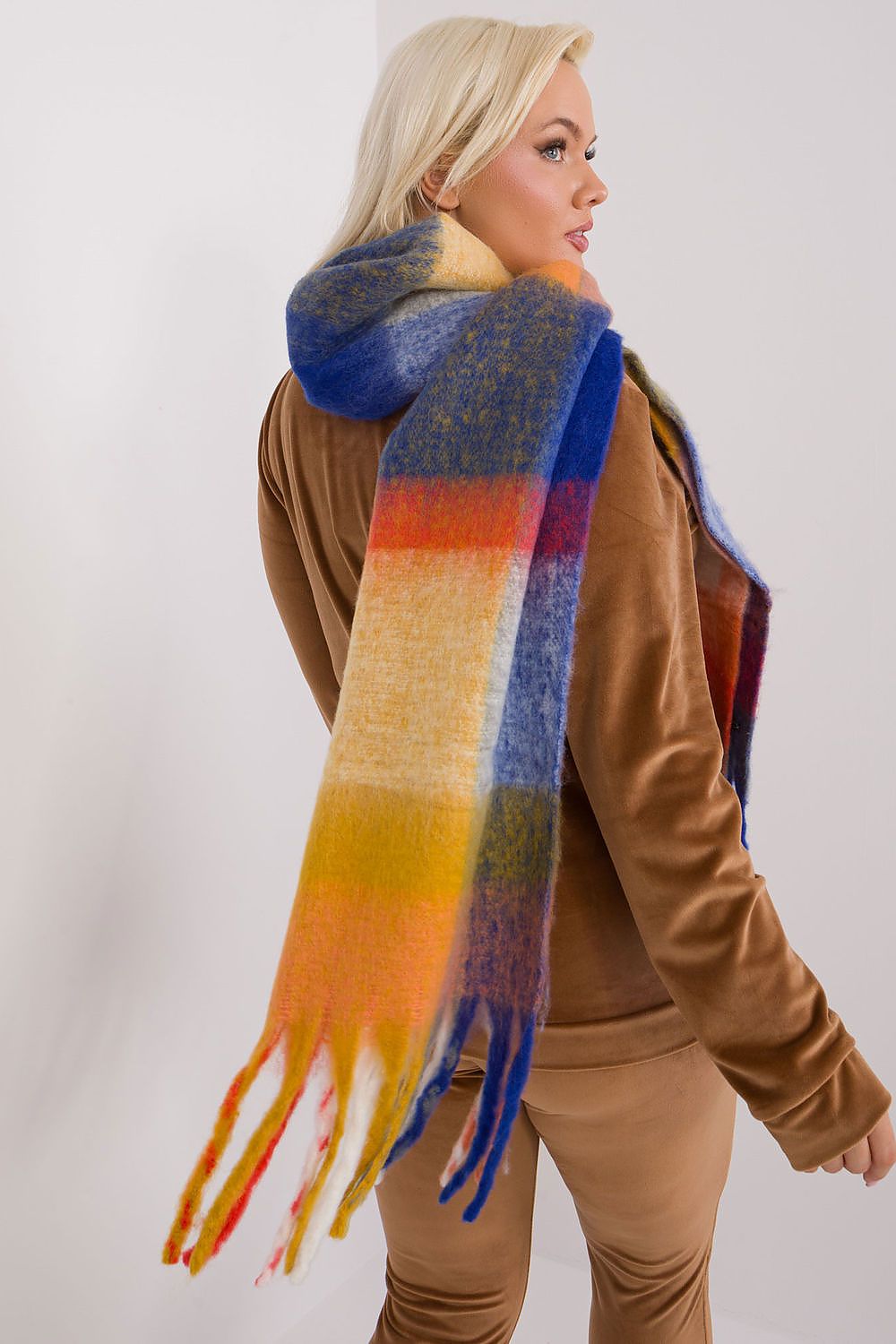 Colorful Plaid Long Scarf with Tassels for Fall and Winter