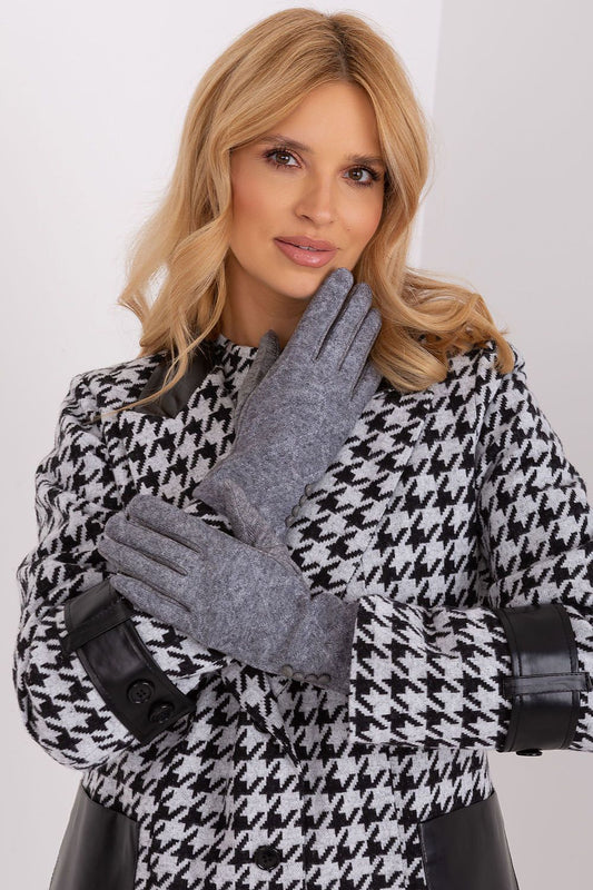 Elegant Women's Gloves – Geometric Pattern with Decorative Buttons & Touchscreen Finger