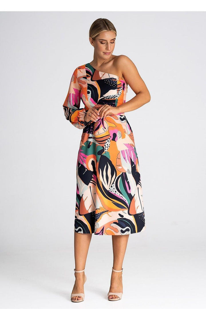 One-Shoulder Dress with Flared Bottom and Side Split - Ludowika 