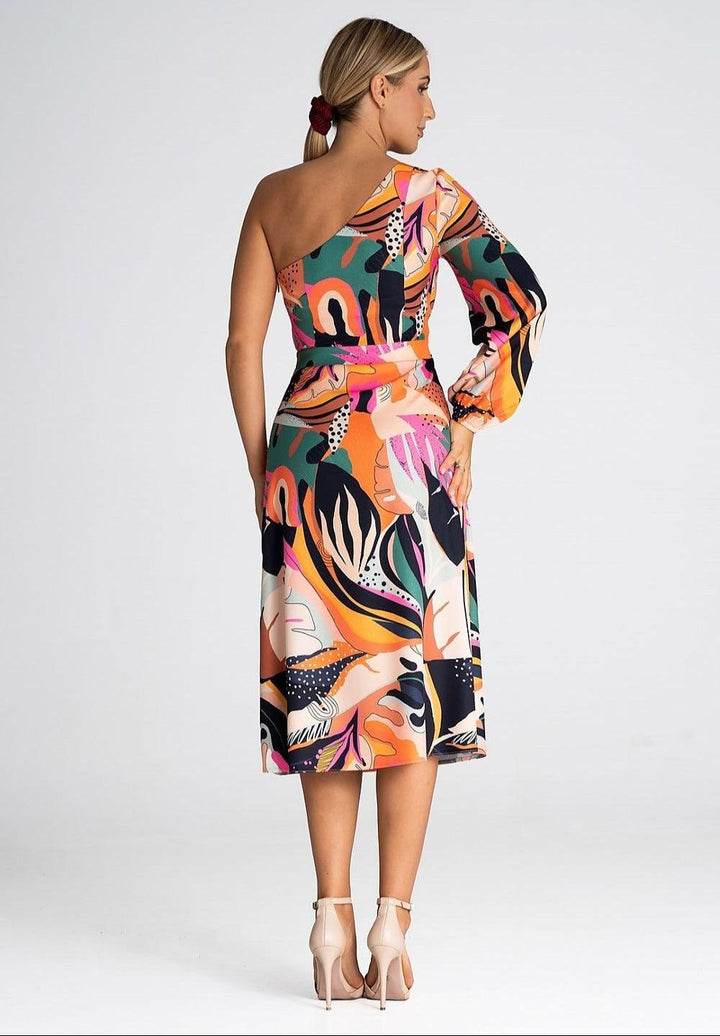One-Shoulder Dress with Flared Bottom and Side Split - Ludowika 