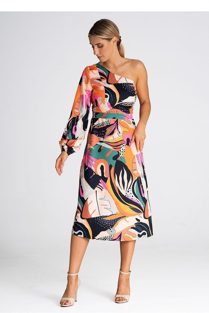 One-Shoulder Dress with Flared Bottom and Side Split - Ludowika 