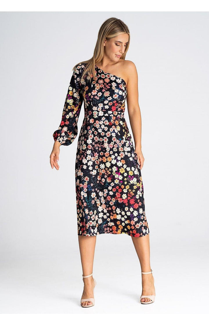 One-Shoulder Dress with Flared Bottom and Side Split - Ludowika 