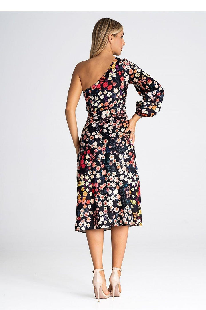 One-Shoulder Dress with Flared Bottom and Side Split - Ludowika 