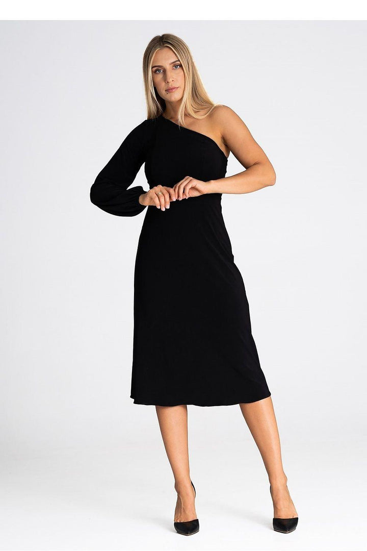 One-Shoulder Dress with Flared Bottom and Side Split - Ludowika 