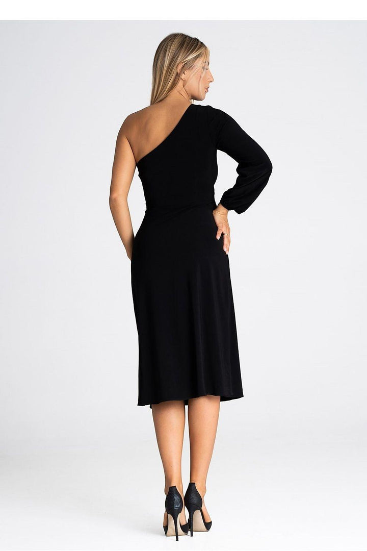 One-Shoulder Dress with Flared Bottom and Side Split - Ludowika 