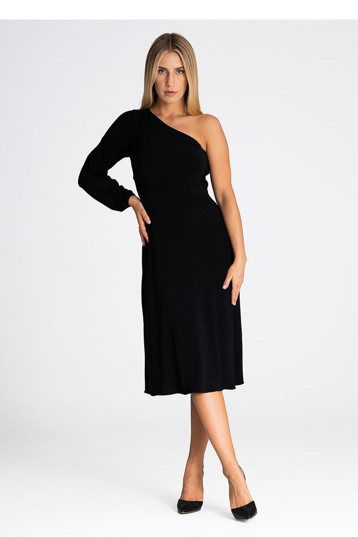 One-Shoulder Dress with Flared Bottom and Side Split - Ludowika 