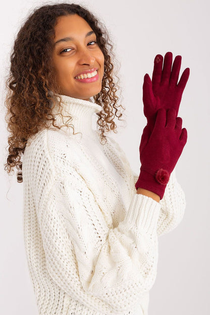 Elegant Women's Knitted Gloves – Decorative Pompoms & Touchscreen Finger