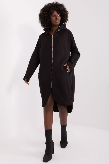 Extended Hooded Sweatshirt with Zipper and Slip Pockets