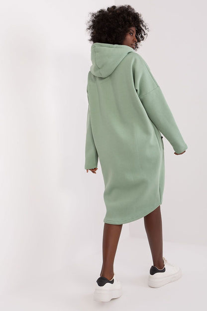 Extended Hooded Sweatshirt with Zipper and Slip Pockets