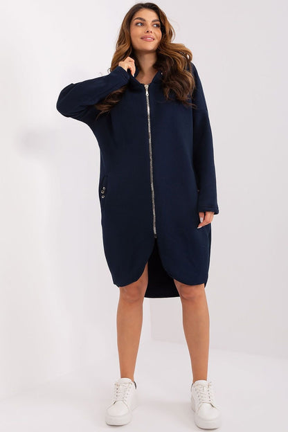 Extended Hooded Sweatshirt with Zipper and Slip Pockets