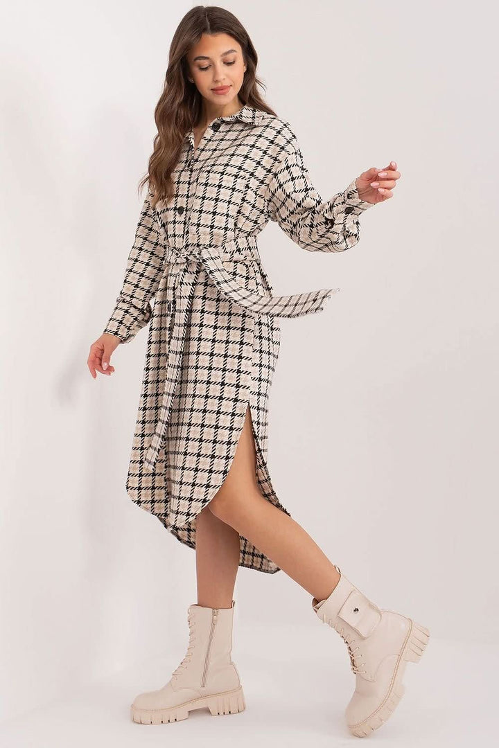 Plaid Midi Shirt Dress with Tie Belt - Ludowika 