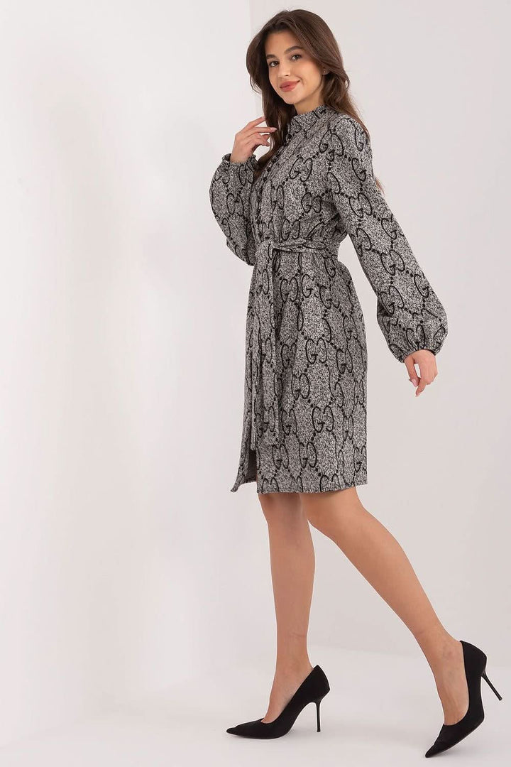 Elegant Knit Dress with Puff Sleeves and Tie Belt - Ludowika 