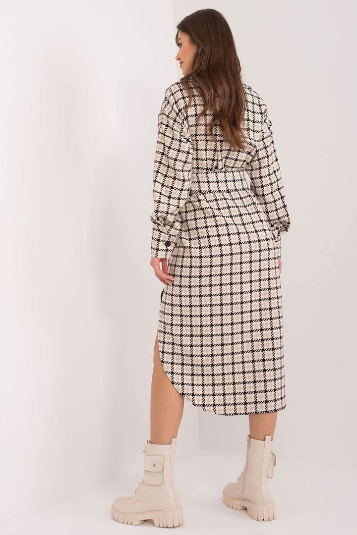 Plaid Midi Shirt Dress with Tie Belt - Ludowika 