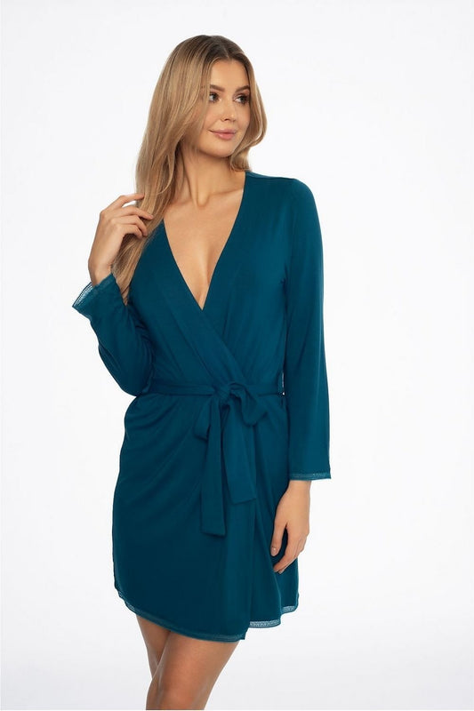 Lightweight Green Mid-Thigh Women's Bathrobe in Deep Sea Shade with Waist Tie